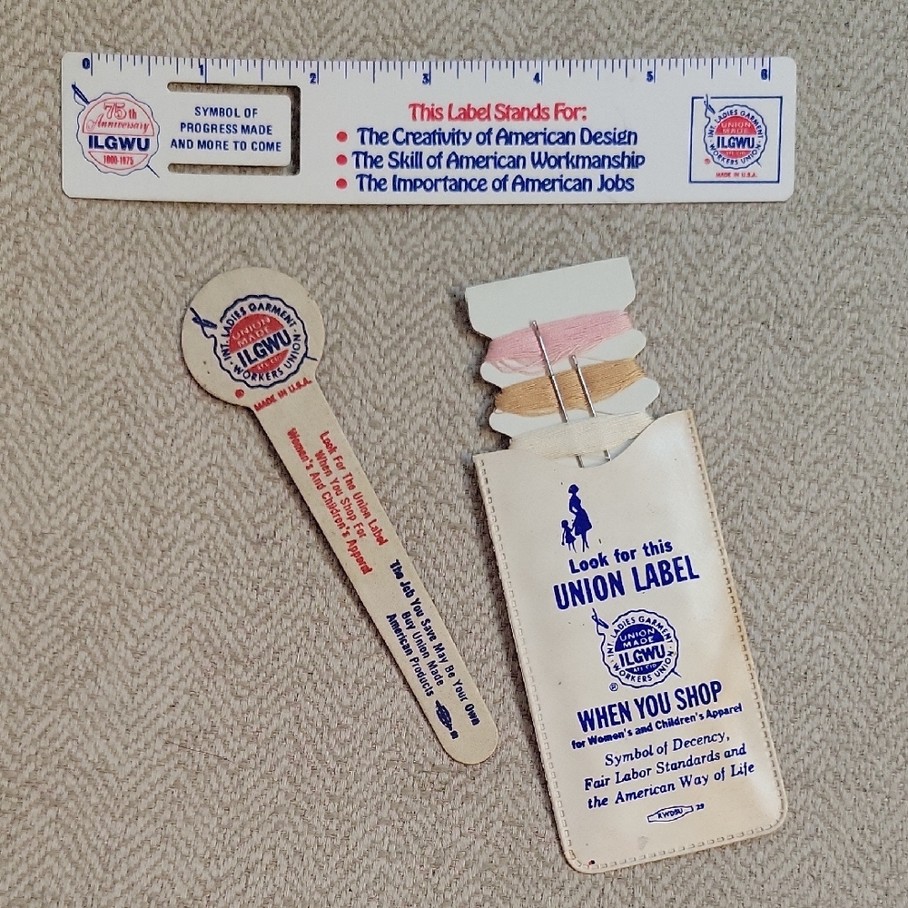 Vintage ILGWU Union Label Marketing Ruler and Sewing Needle Set